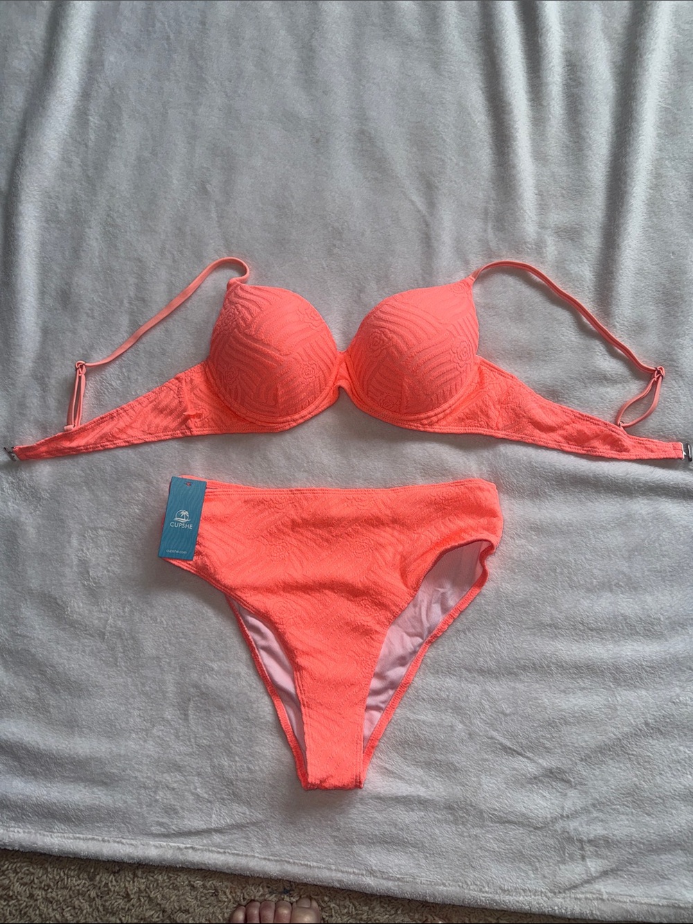 Cupshe Coral Pink Textured Push-Up Bikini Set